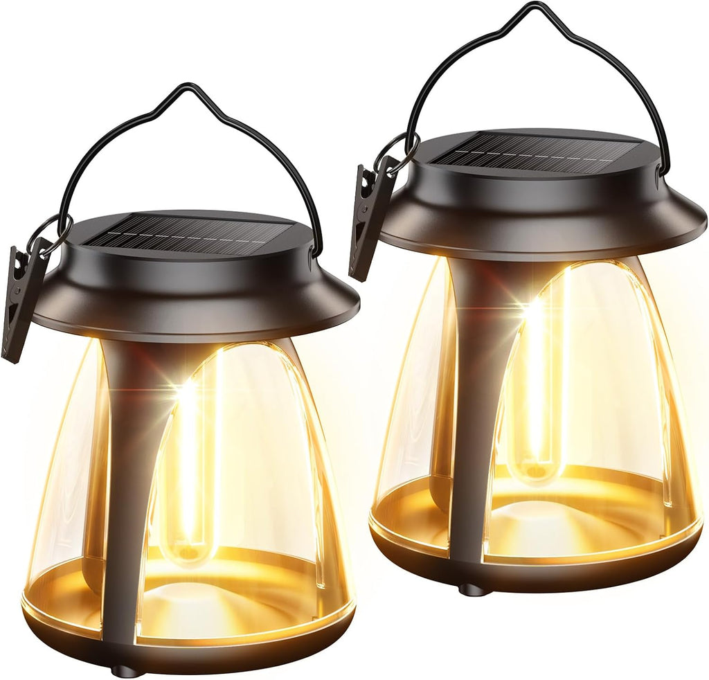 BUCASA Outdoor Hanging Solar Lanterns, IP65, 2 Brightness Modes, 4 Pack