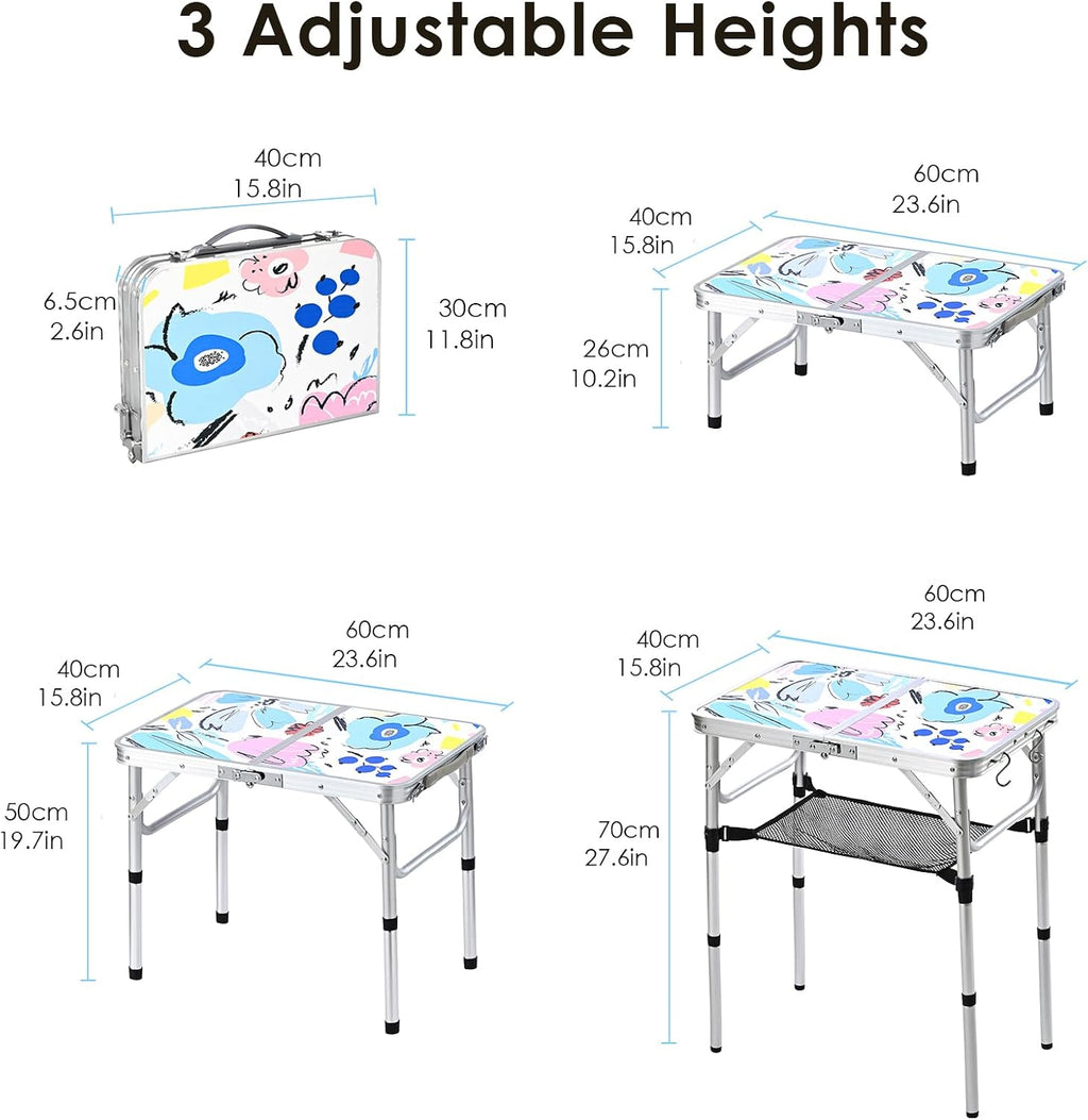 Small Folding Camping Table, 2ft Portable Table, Floral Doodle