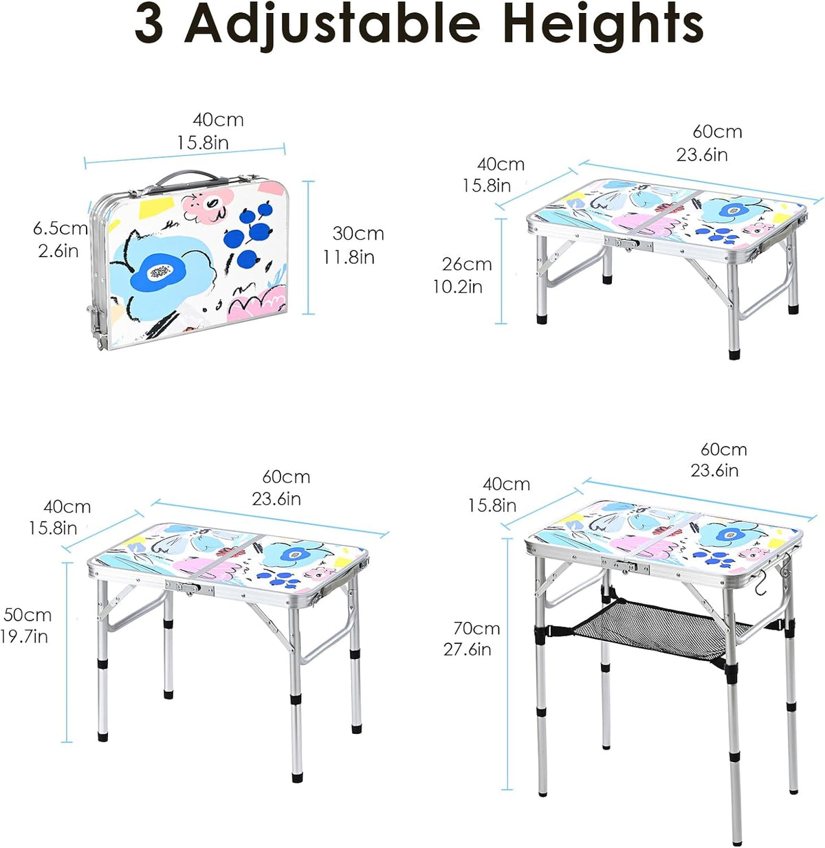 Small Folding Camping Table, 2ft Portable Table, Floral Doodle