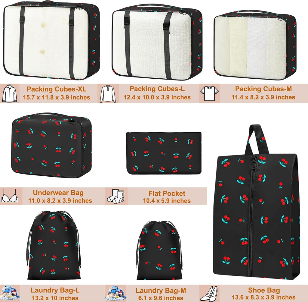 Packing Cubes for Travel 8 Set Luggage Organizer Bags Black Cherry