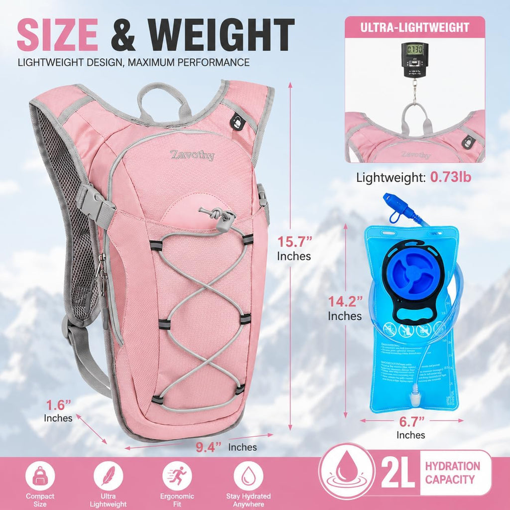 Zavothy Hydration Backpack with 2L Hydration Bladder Water Backpack for Hiking Hydration Pack for Running Cycling Hiking