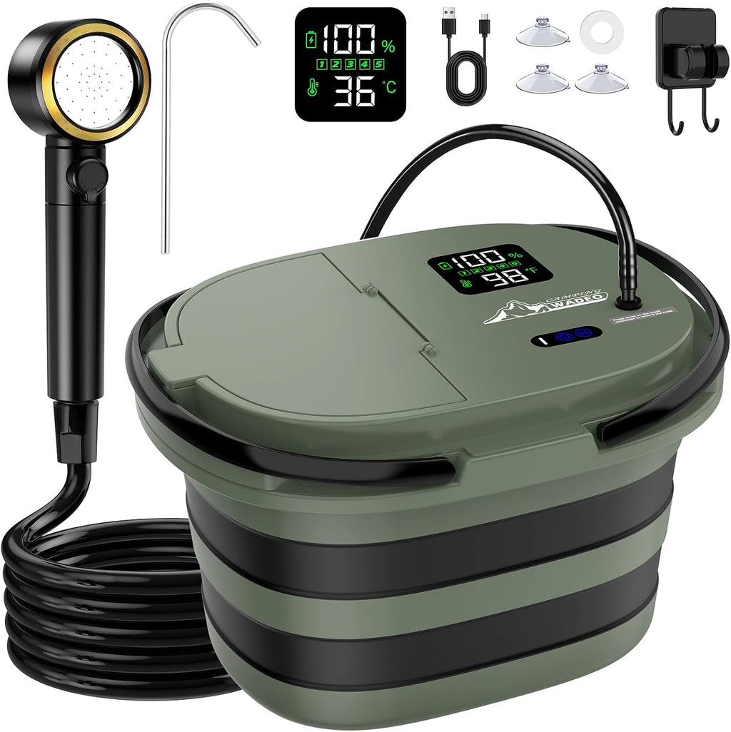 WADEO Portable Shower for Camping with 20L Bucket, 13000mAh Rechargeable
