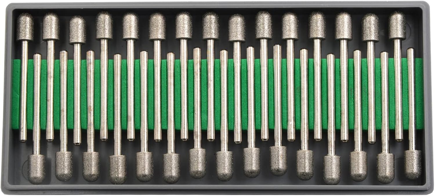 30Pcs 6mm Barrel Head,3mm Shaft,Diamond Stone Abrasive Burs Burr Grit Bits for Rotary Tool Grinding Head Jewelry Lapidary Woodworking (Barrel 6mm)