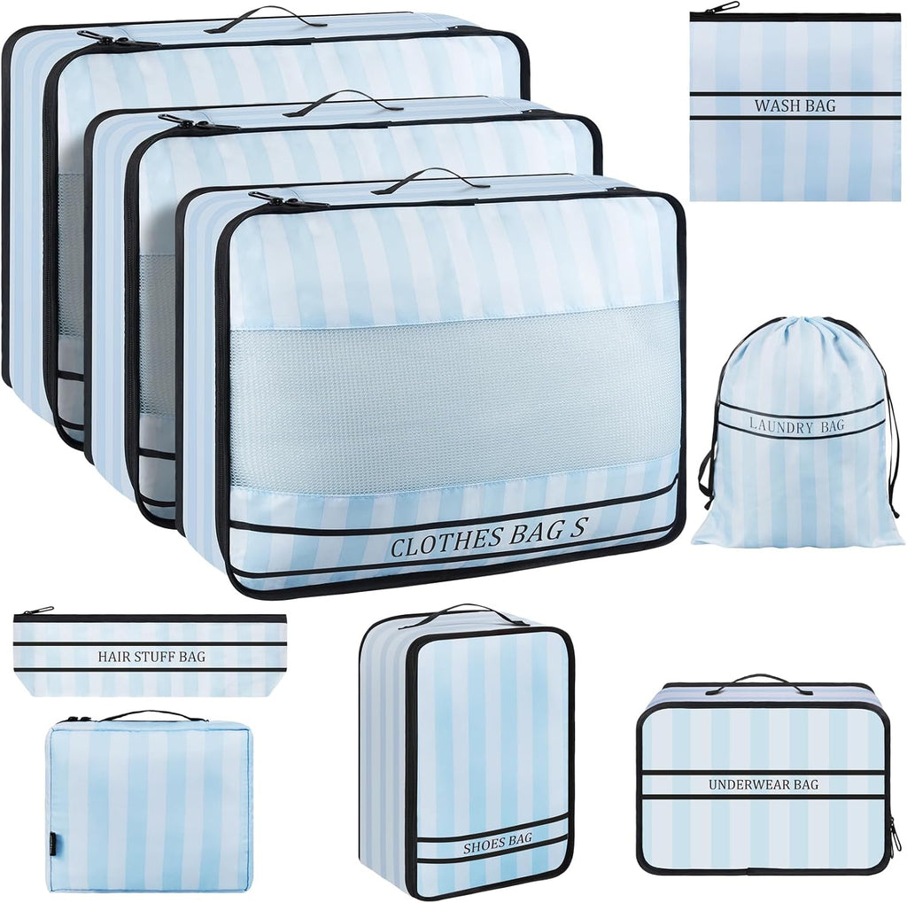 9 Set Packing Cubes Luggage Packing Organizers for Travel Accessories Space Saving Travel Bags for Carry On, Lightweight Mesh Zipper, Clothes, Shoes, Laundry and Shoe Bag, Suitcases (Cream)