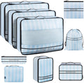 9 Set Packing Cubes Luggage Packing Organizers for Travel Accessories Space Saving Travel Bags for Carry On, Lightweight Mesh Zipper, Clothes, Shoes, Laundry and Shoe Bag (Blue Streak)