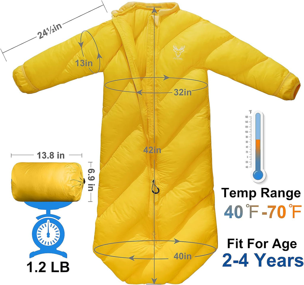 T40 Toddler Sleeping Bags Boys Girls | Ages 2-4 | Puffy Kids Sleeping Bag Camping Sleepovers |up to 46 in| Lightweight Compact Comfort for Indoor Outdoor Machine Washable (Yellow)
