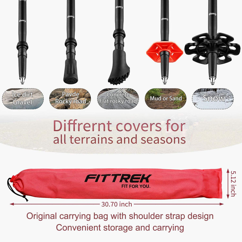 FitTrek Hiking Poles for Kids - Ultralight Nordic Walking Sticks - Telescopic Child Trekking Poles Collapsible 2 Pack