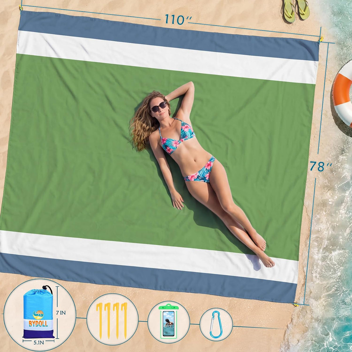 Beach Blanket Waterproof Sandproof Large 78''X81''/10'X9' Beach Towel Mat