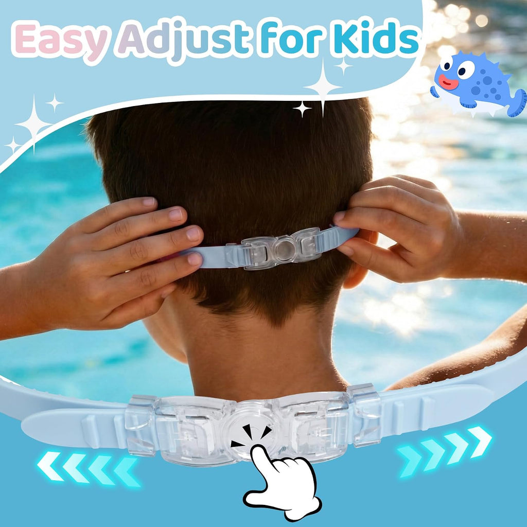 Vvinca Kids Swim Goggles for 3-15，Kids Goggles with Wave-Shape Strap