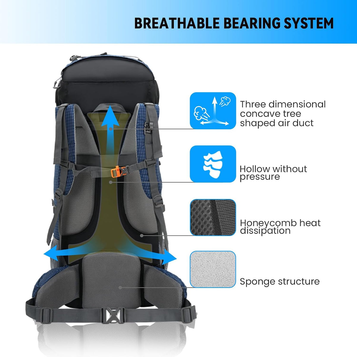 Bseash 80L Waterproof Hiking Camping Backpack with Rain Cover, Lightweight Outdoor Sport Travel Daypack for Climbing Touring