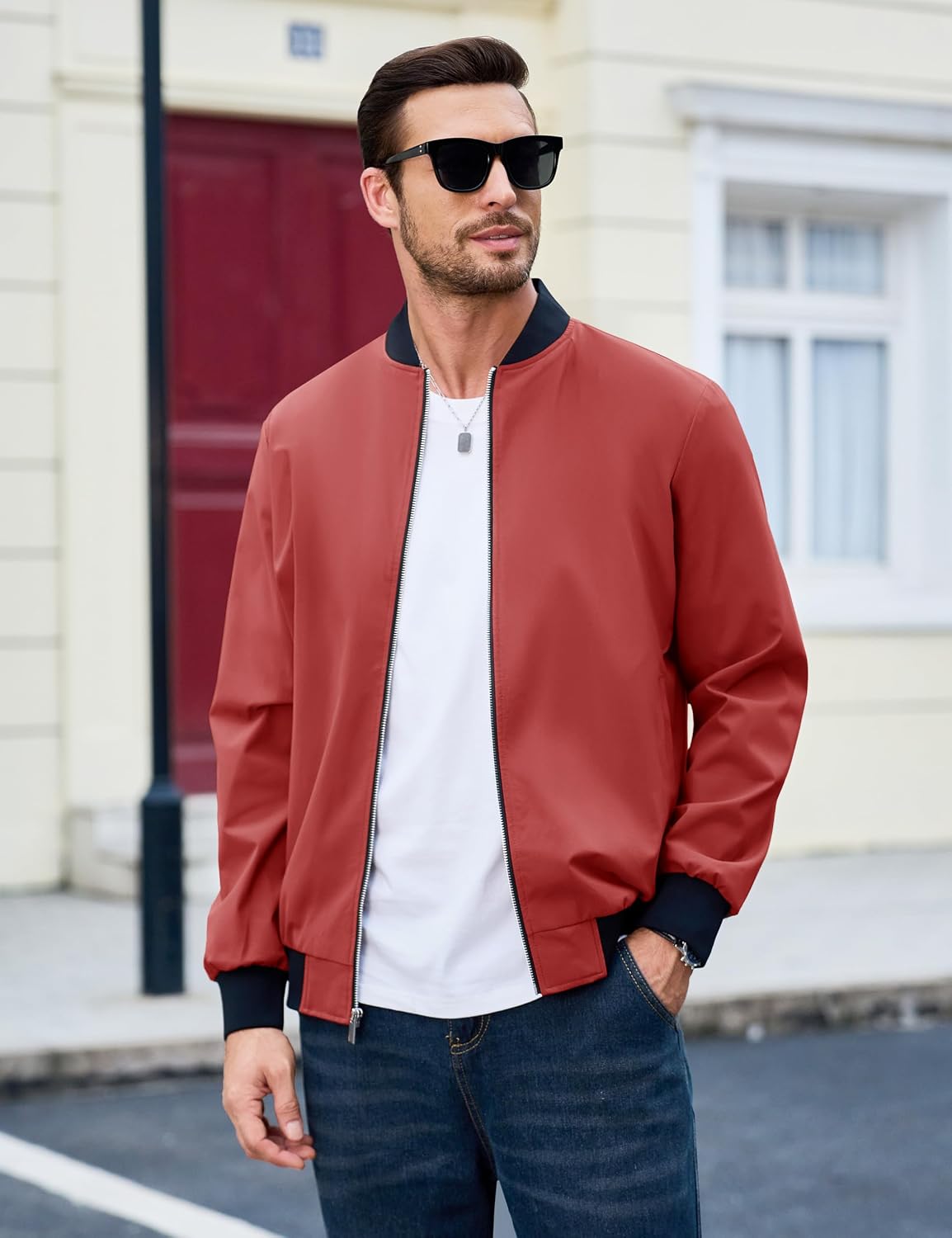 MAGCOMSEN Men's Bomber Jacket Lightweight Full Zip Windbreaker Jackets