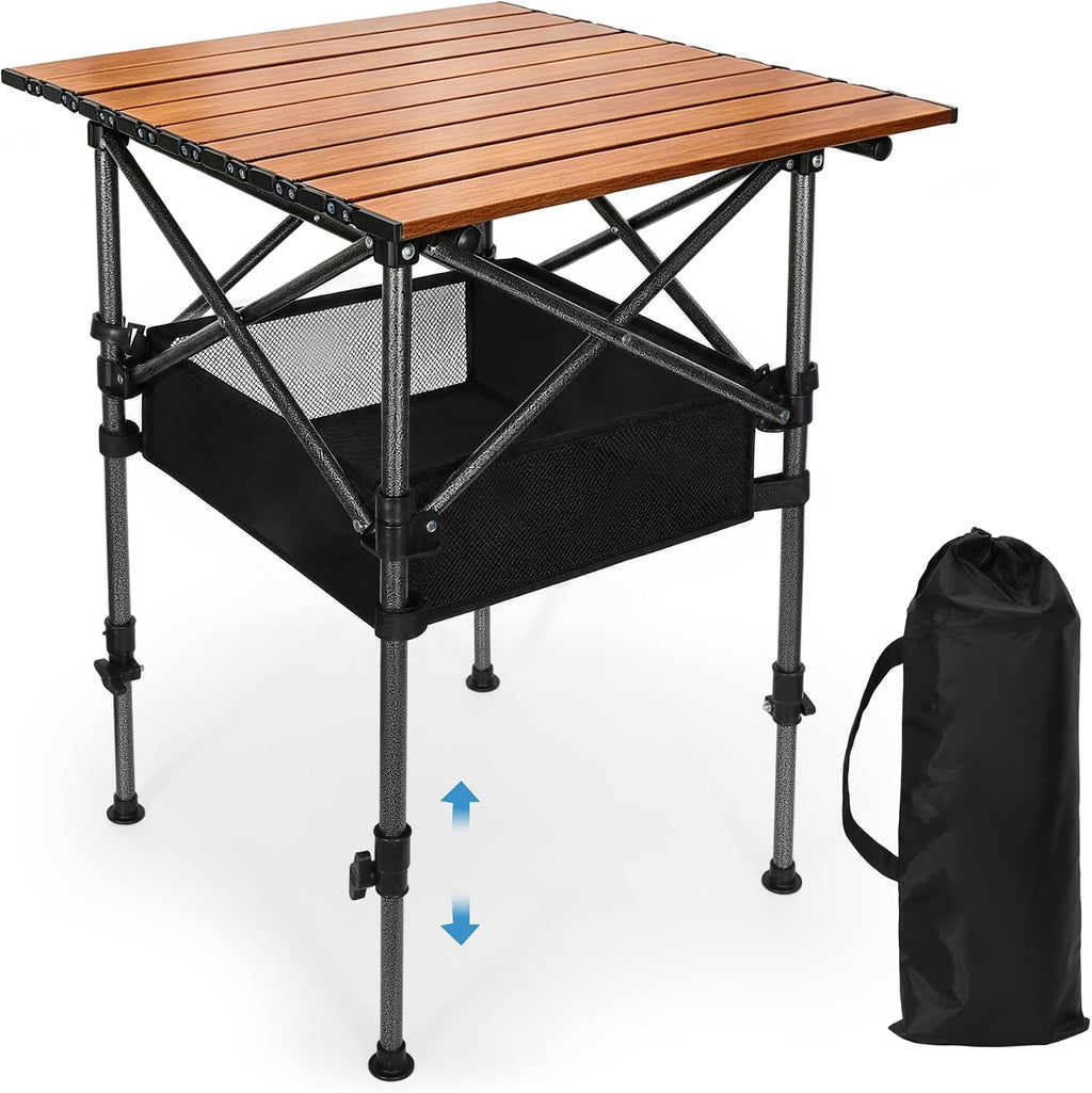 19.7"L x 20.9"W Folding Camping Table with Adjustable Height Black