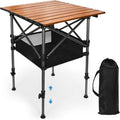 19.7"L x 20.9"W Folding Camping Table with Adjustable Height Brown