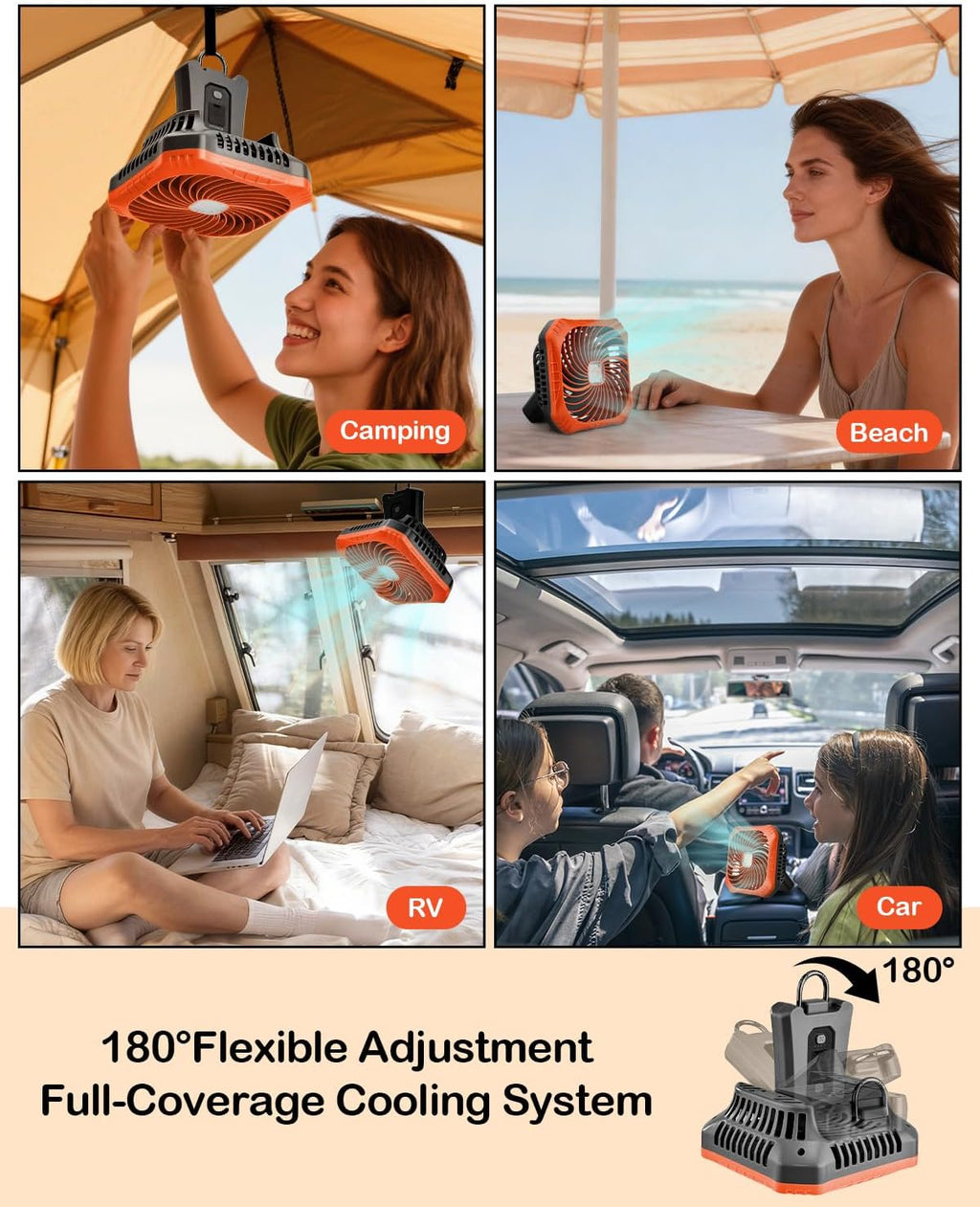 Odoland Portable Camping Fan with LED Lantern, 40H Rechargeable Battery Fan