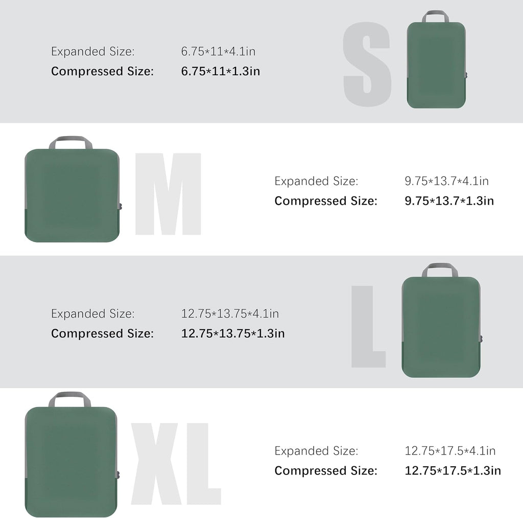 PANDA JOYS 4 Set Compression Packing Cubes Travel - Travel Accessories Expandable Packing Organizers for Carry On - Essentials Luggage Bags - Green