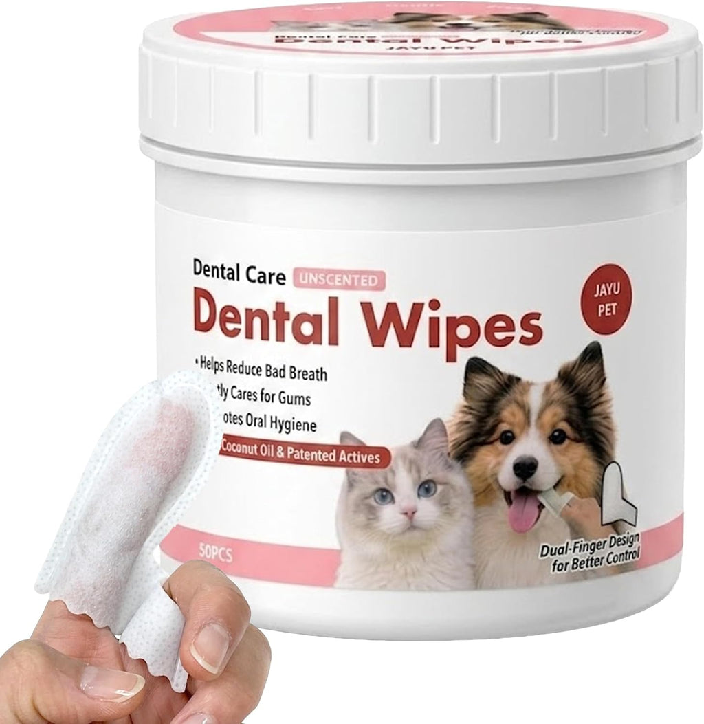 JAYU PET Unscented Dental Finger Wipes for Dogs and Cats, 50 Count