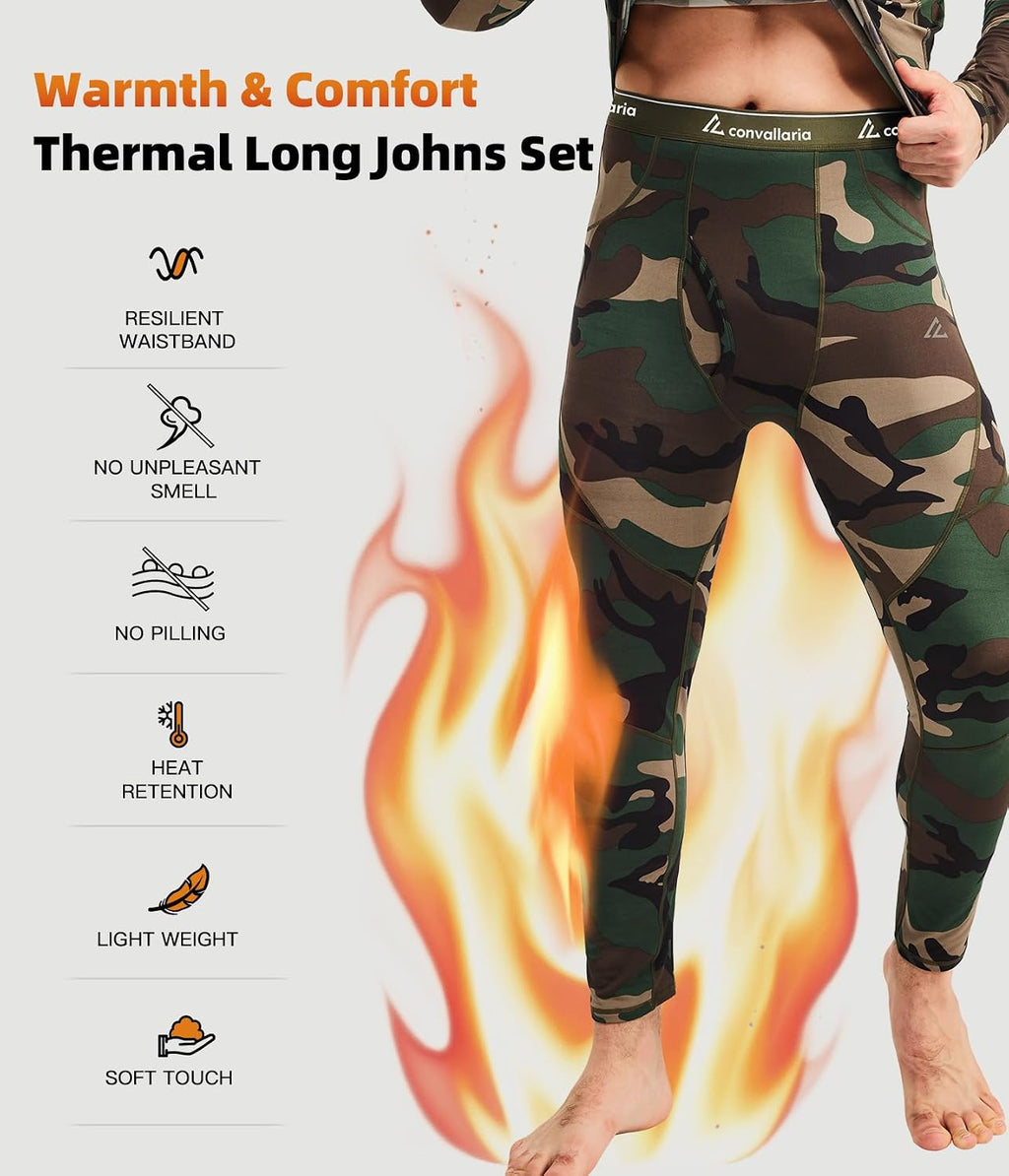Mens Thermal Underwear Long Johns Set Cold Weather Hunting Base Layer