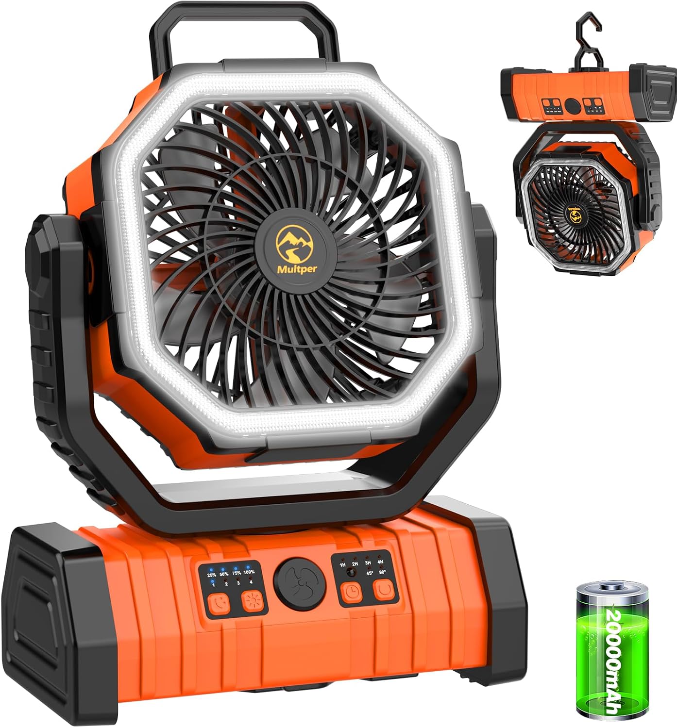 20000mAh Camping Fan with LED Lantern, Rechargeable Battery Powered Fan