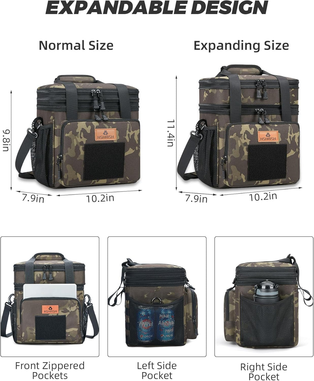 HSHRISH Expandable Large Tactical Lunch Box for Adults, Durable Insulated Lunch Bag with Lots of Storage Space, Cooler Bag for Men Women Work Outdoor Picnic Trips,15L