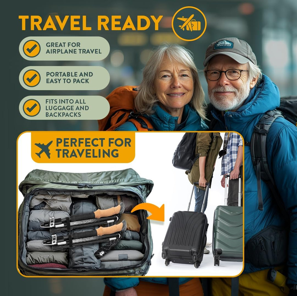 Premium Foldable Hiking Poles by USA Brand - Adjustable, Lightweight Trekking Poles Made of Aircraft Aluminum, Metal Locks Cork EVA Grips