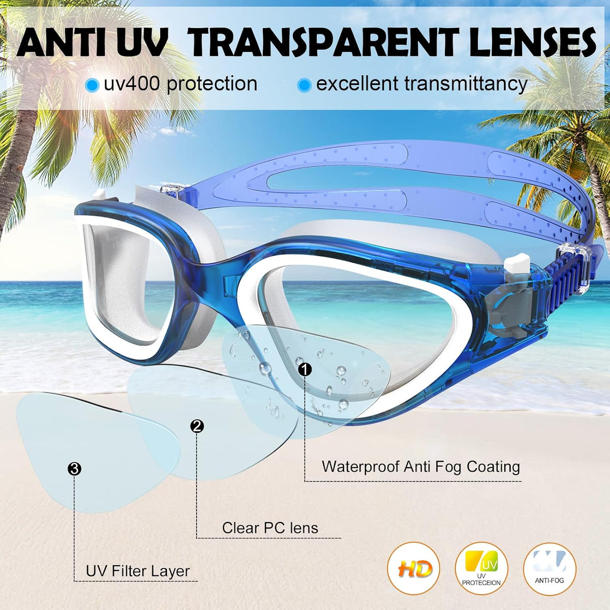 WIN.MAX Swimming Goggles Swim Pool Goggles Anti Fog Anti UV No Leakage Clear Vision for Men Women Adults Teenagers