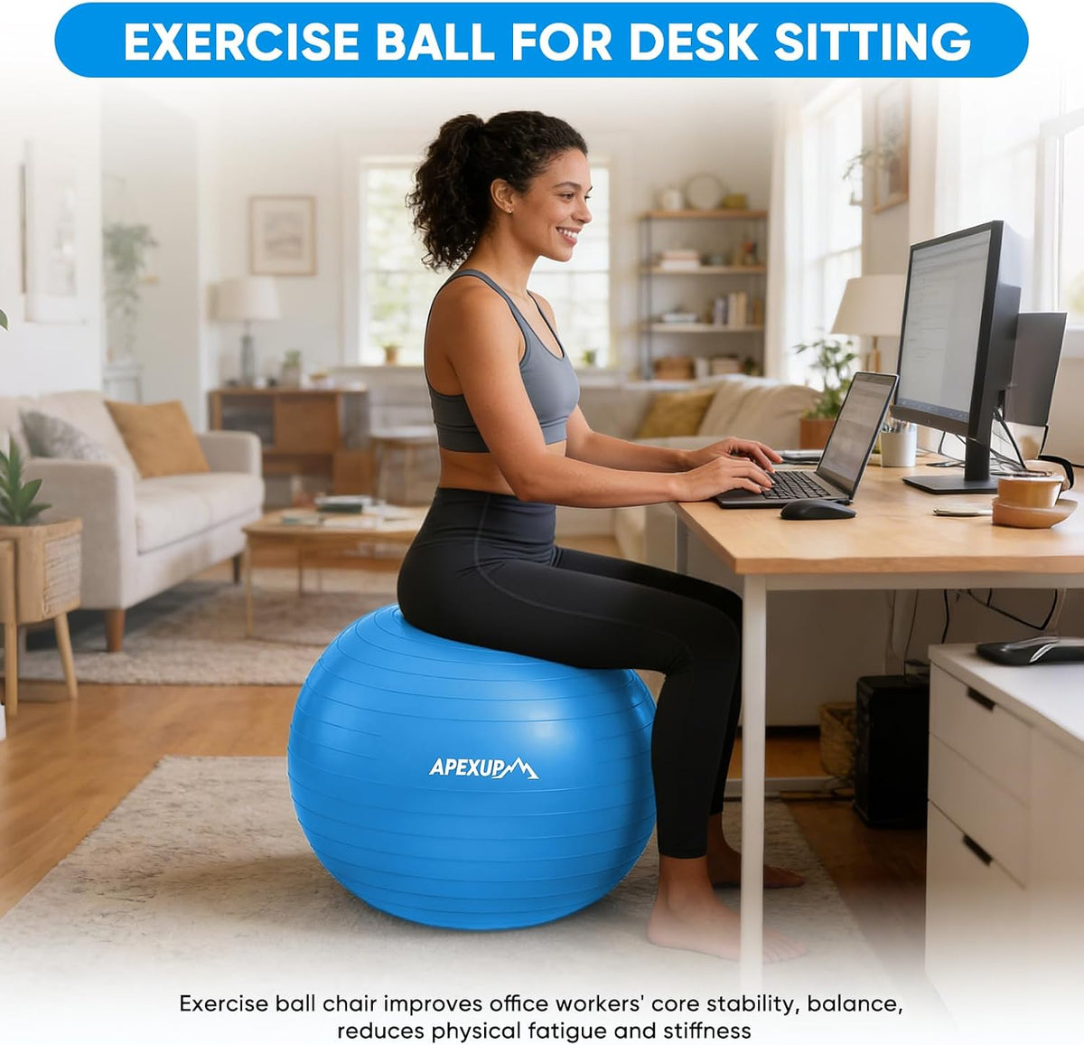 APEXUP Yoga Ball, 660 lbs Anti-Burst Exercise Ball with Pump, 5 Sizes