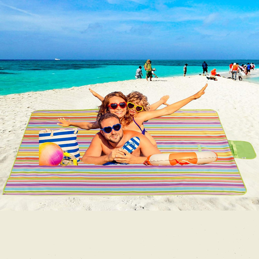 Beach Blanket Extra Large Picnic Blanket Outdoor Blanket Waterproof Sand Free Oversized Camping Mat Foldable Portable Handy Tote for Travel Sports Home Yoga Park Grass Lawn, 79"x57"