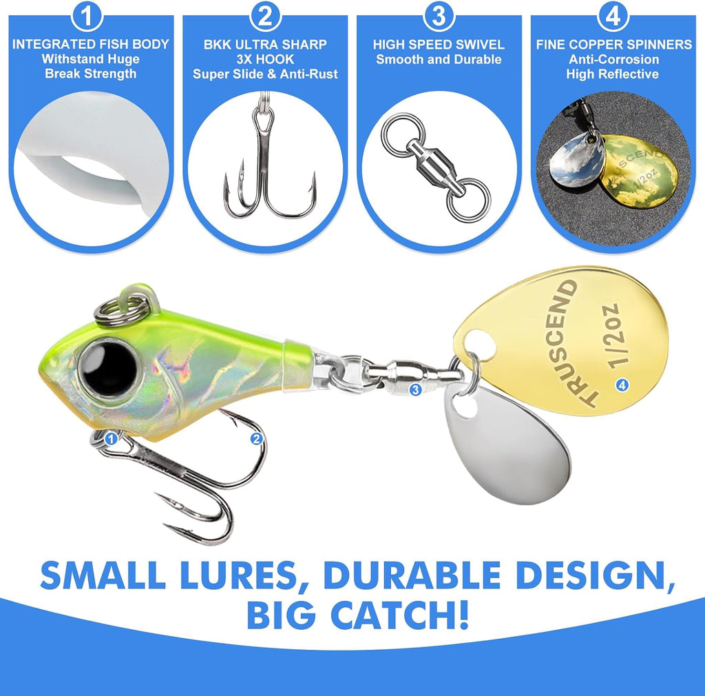 TRUSCEND Swim or Jig Fishing Spinner Baits for Freshwater and Saltwater, Rooster Tail Fishing Lures for Trout Bass Walleye Crappie Salmon Pike, Blade Bait with Copper Blade