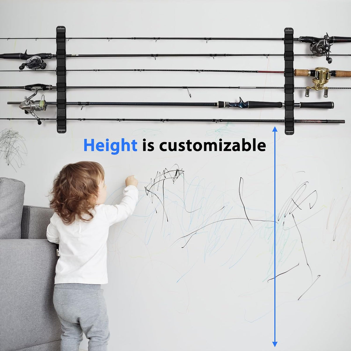 2-Set Horizontal Fishing Rod Holders Wall-Mounted Holds 12 Rods or Combos