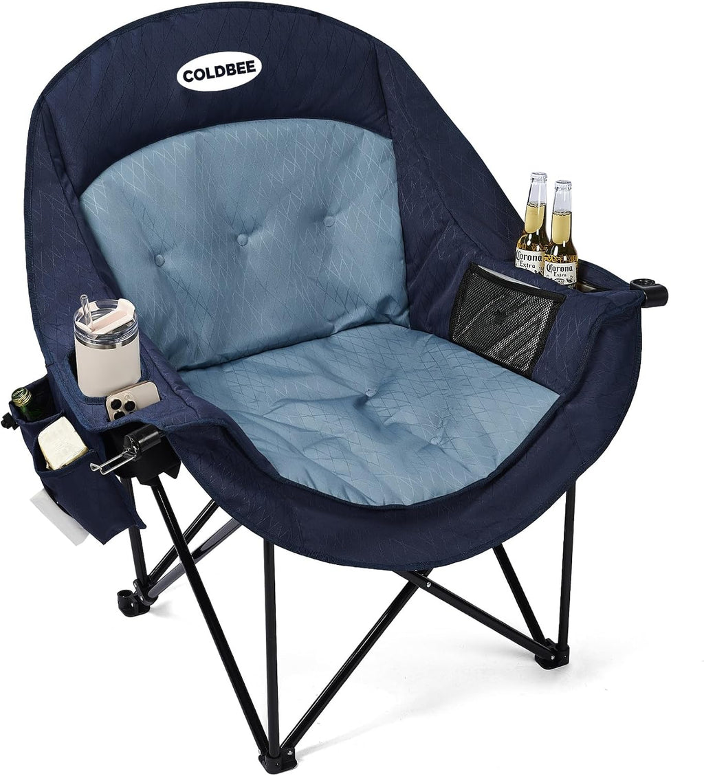 Coldbee Oversized Camping Chairs, Heavy Duty Padded, Thick Headrest, Blue