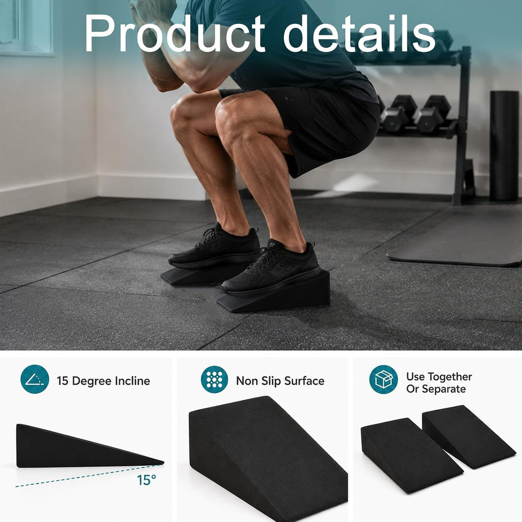 Foam Wedge Slant Board, 2 Pcs Update Squat Wedge Incline Block, 15 Degree Yoga Wedge for Squats Calf Stretching Ankle Exercise and Daily Workout