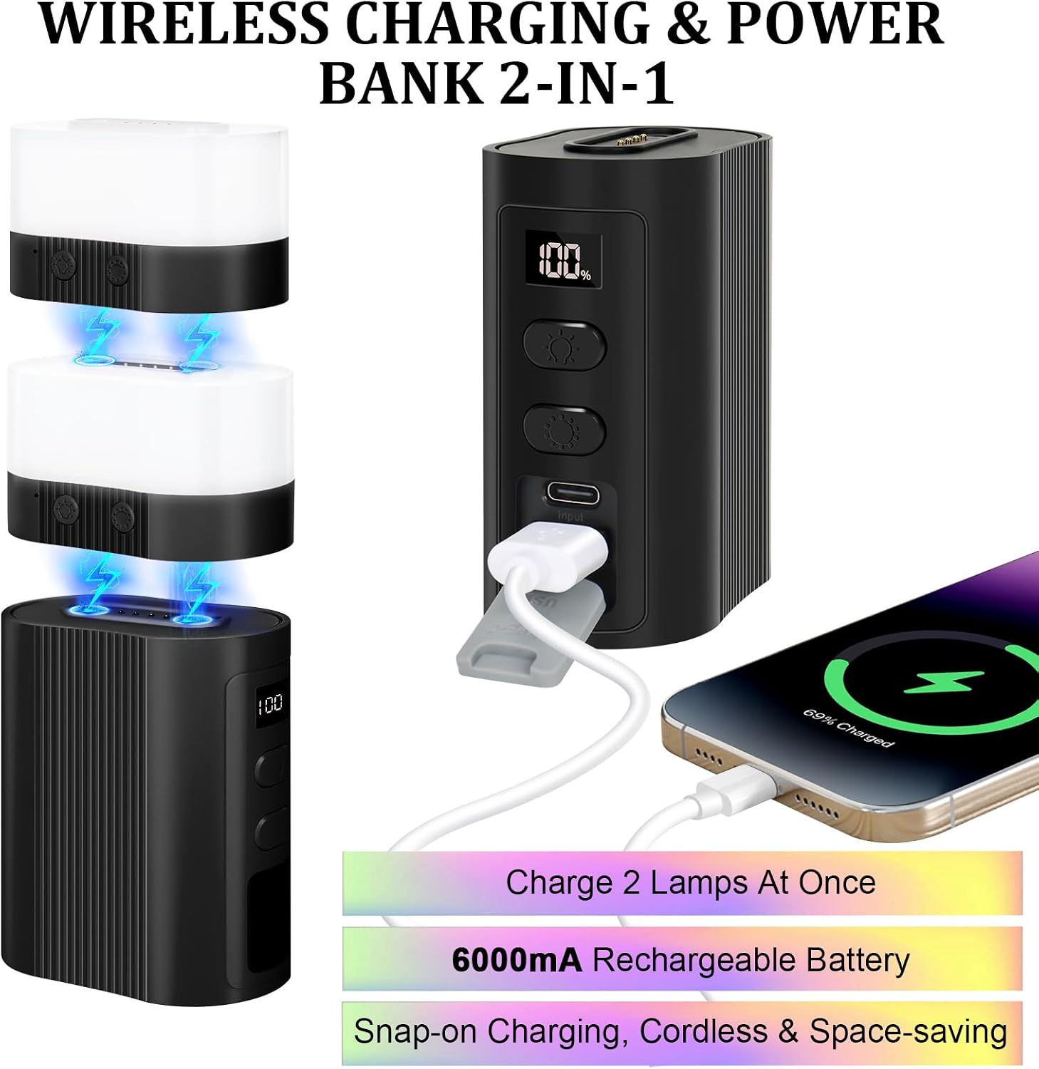 TRELC Portable Night Light Cordless Rechargeable, Innovative Magnetic Split Night Lamp & 6000mA Power Bank 2-in-1, Christmas Atmosphere Light, 11 Colors Mini Mood Lights for Bedroom, Bar, Party