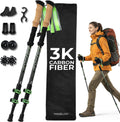 Trekology 3K Carbon Fiber Trekking Poles (210g) - Pair of Ultralight Hiking Poles with Cork Grips, Collapsible Telescopic Walking Sticks, Metal Flip-Locks & 10pc All-Terrain Accessory Kit