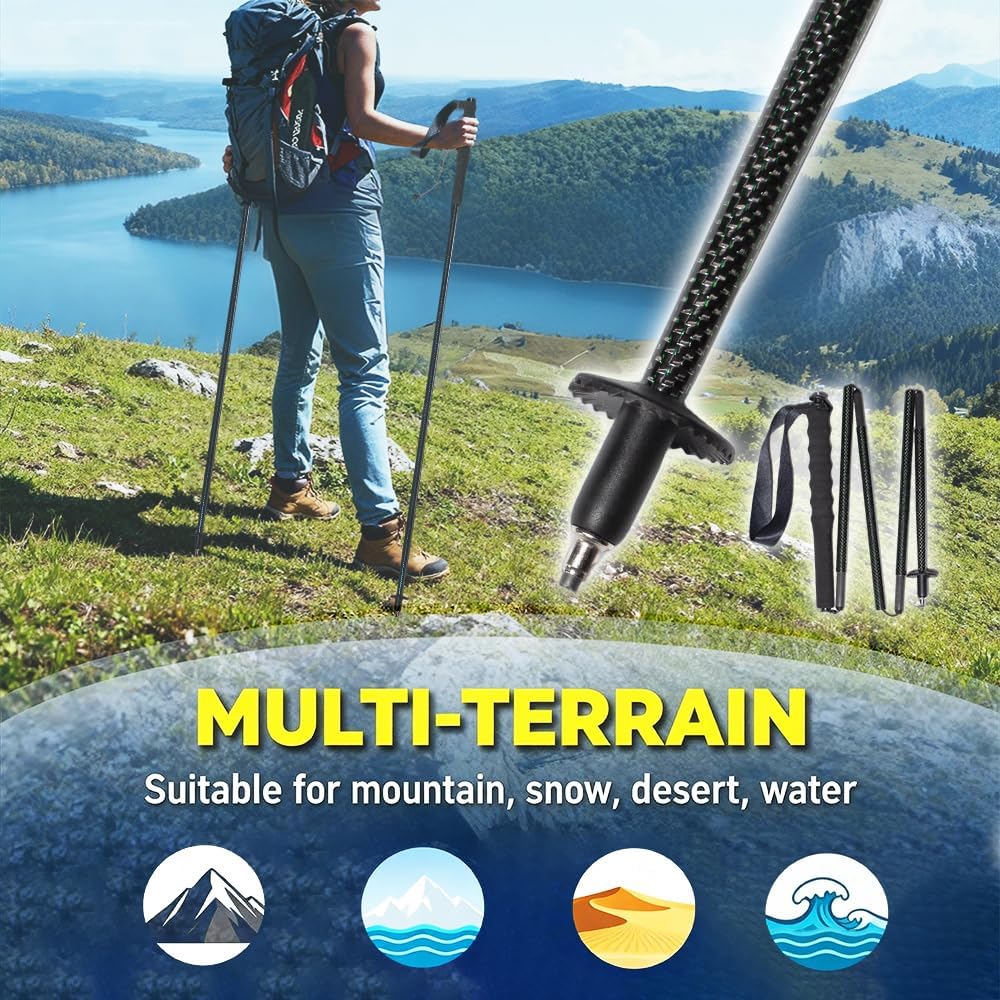2pc High Strength 5-Section Foldable Carbon Fiber Trekking Poles - 115g/125g/130g, Compact Hiking Staff for Men & Women, Ideal for Hiking, Trekking, Mountaineering & Backpacking