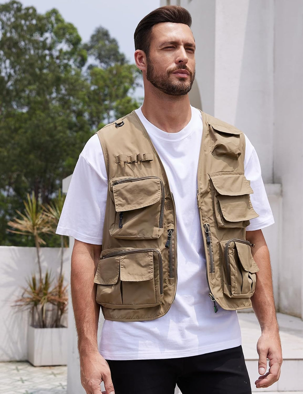Yimoon Mens Utility Fishing Vest Lightweight Safari Cargo Vest