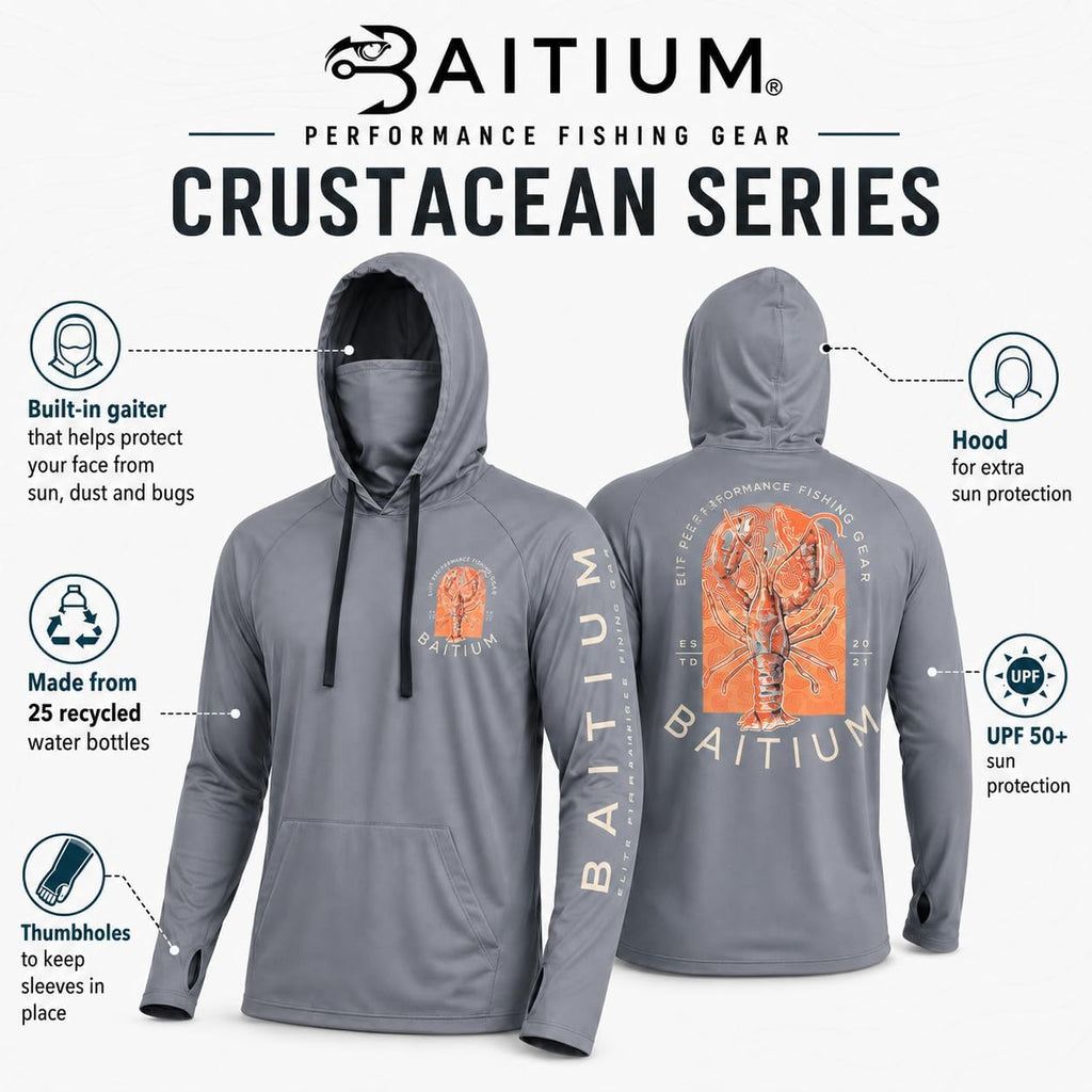 Fishing Shirts for Men,UPF50 Hooded Long Sleeve with Gaiter, Sun Protection Dry Fit Apparel, Face Mask, Fishing Clothes