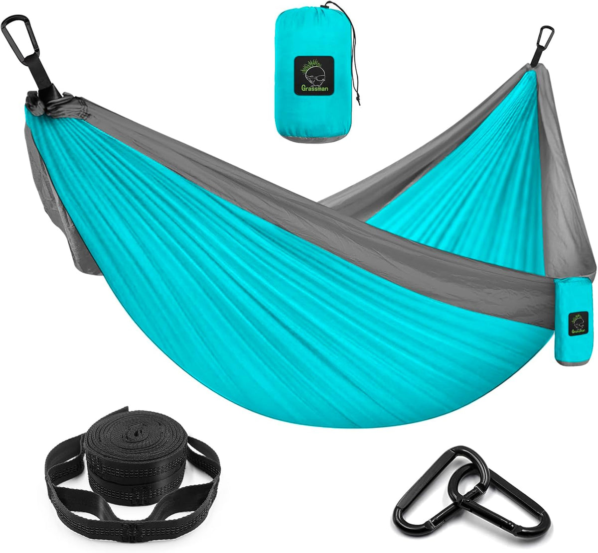 Grassman Camping Hammock Double & Single Portable Hammock with Tree Straps, Lightweight Nylon Parachute Hammocks Camping Accessories Gear for Indoor Outdoor Backpacking, Travel, Hiking, Beach
