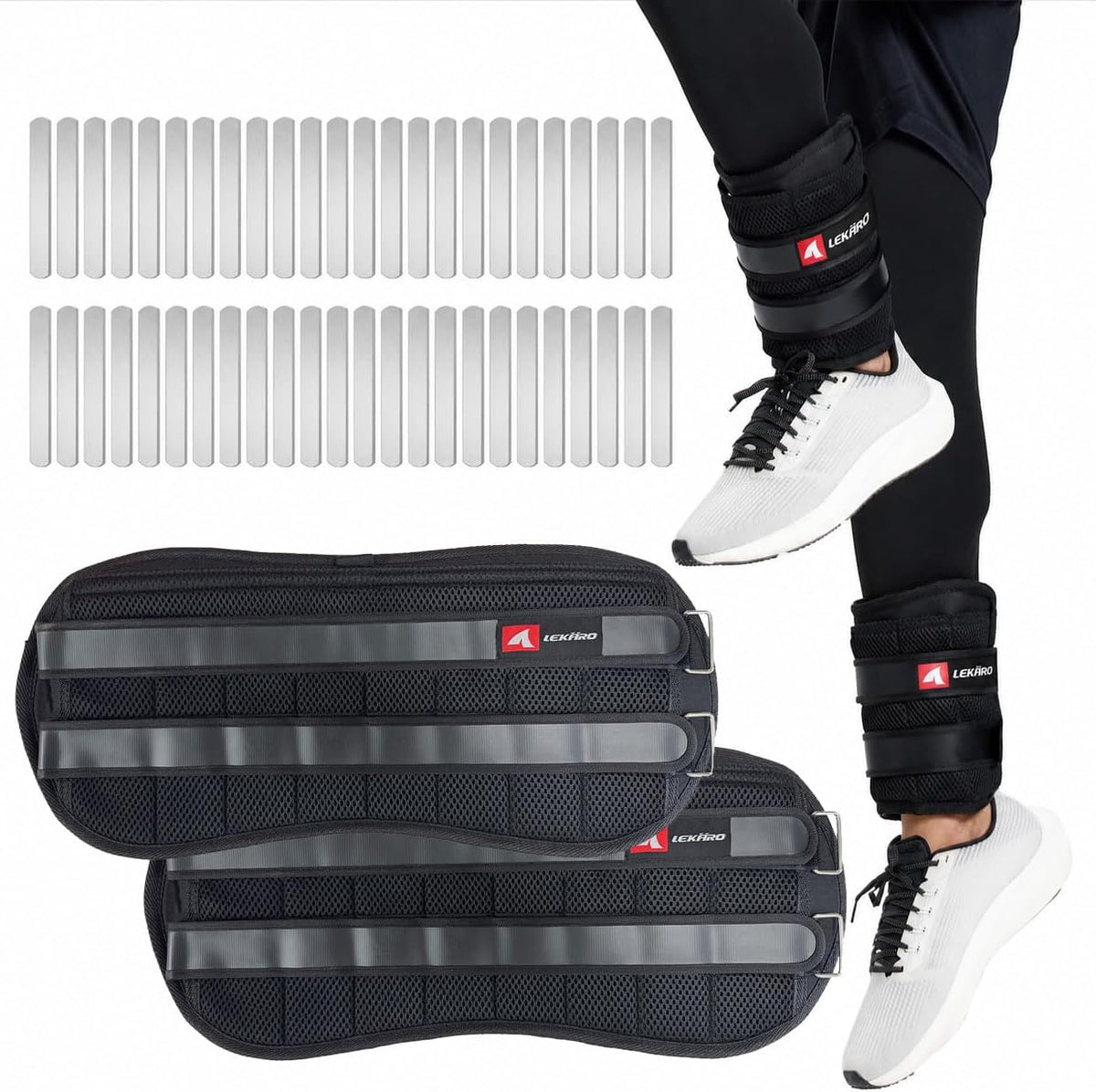Adjustable Ankle Weights for Men, Heavy Duty Wearable Leg Weights with Removable Steel Plates for Strength Training and Gym Workouts