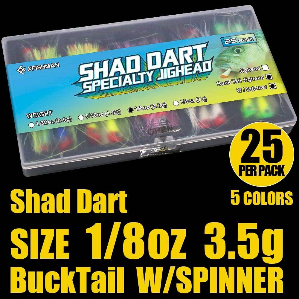 Shad Darts Fishing Lures Dart Head Jig Underspin Bucktail Hair Jigs Head for American Shad Bass Walleye Crappie Panfish 1/16oz 1/8oz 1/32oz 1/4oz 25 Pack