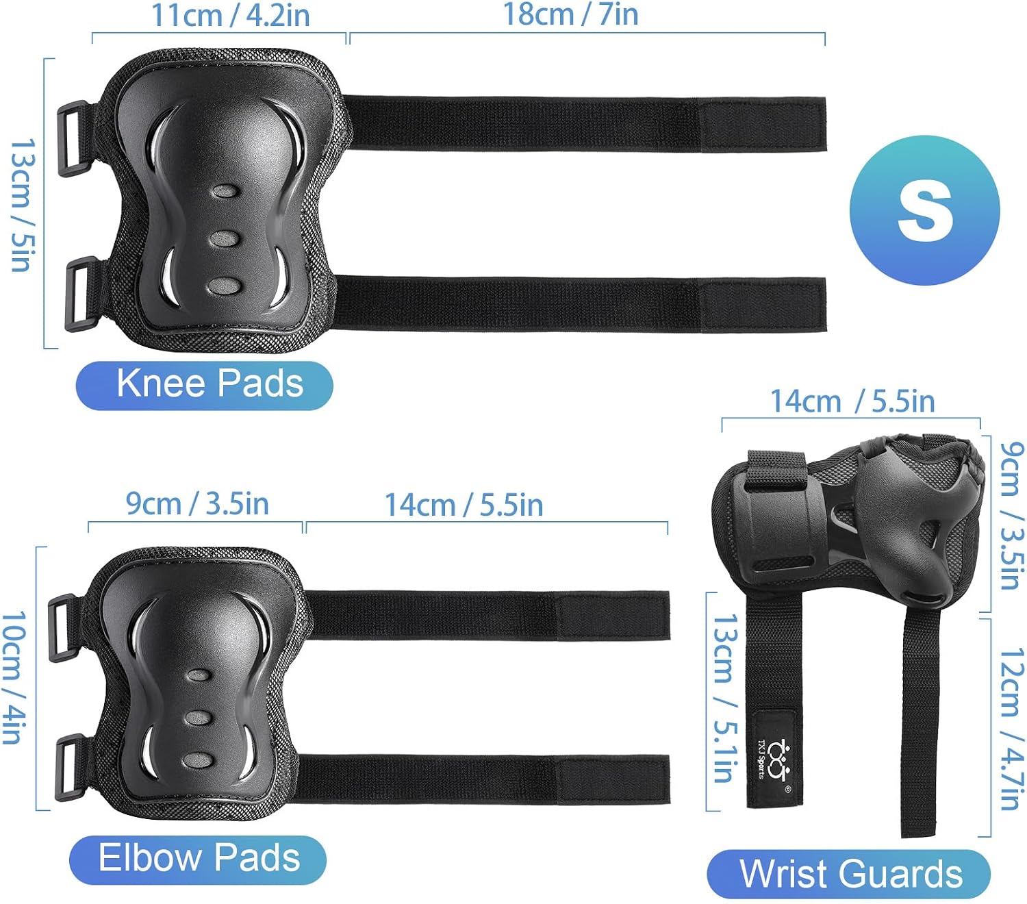 Kids Youth Adult Protective Gear Set Adjustable Knee Elbow Wrist Guards