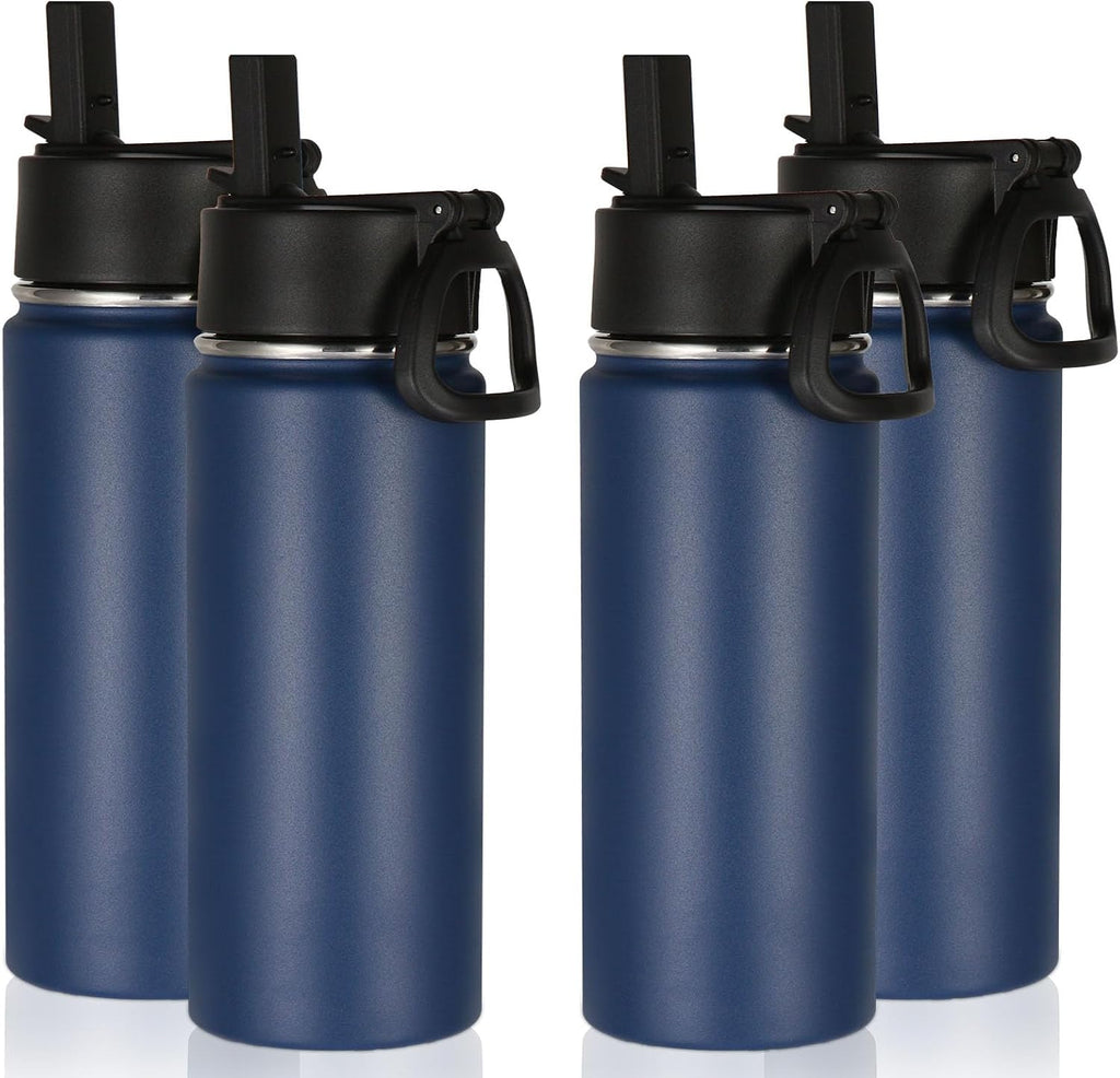 Volhoply 16 OZ Kids Water Bottle Bulk 4 Pack,Insulated Sports Bottles with Straw Lid,Stainless Steel Bottle with Handle Keep Cold & Hot,Double Wall Vacuum Tumbler Cups for School,Girls(Navy, 4)