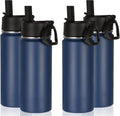 Volhoply 16 OZ Kids Water Bottle Bulk 4 Pack,Insulated Sports Bottles with Straw Lid,Stainless Steel Bottle with Handle Keep Cold & Hot,Double Wall Vacuum Tumbler Cups for School,Girls(Navy, 4)