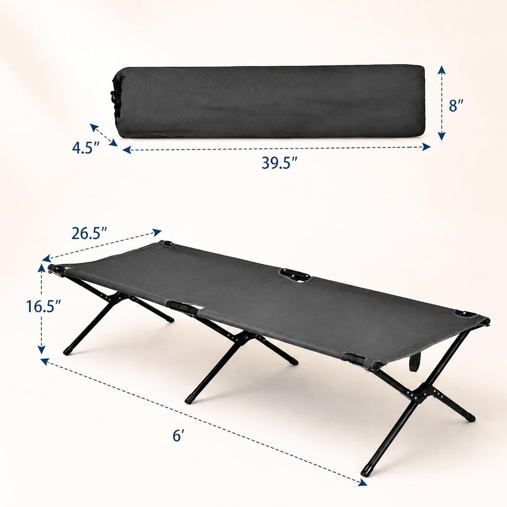 GYMAX Folding Camping Cot, Heavy Duty Portable Military Cot with Oxford Fabric, Foldable Camping Bed for Outdoor Camping Hunting Indoor Office Nap (Grey)