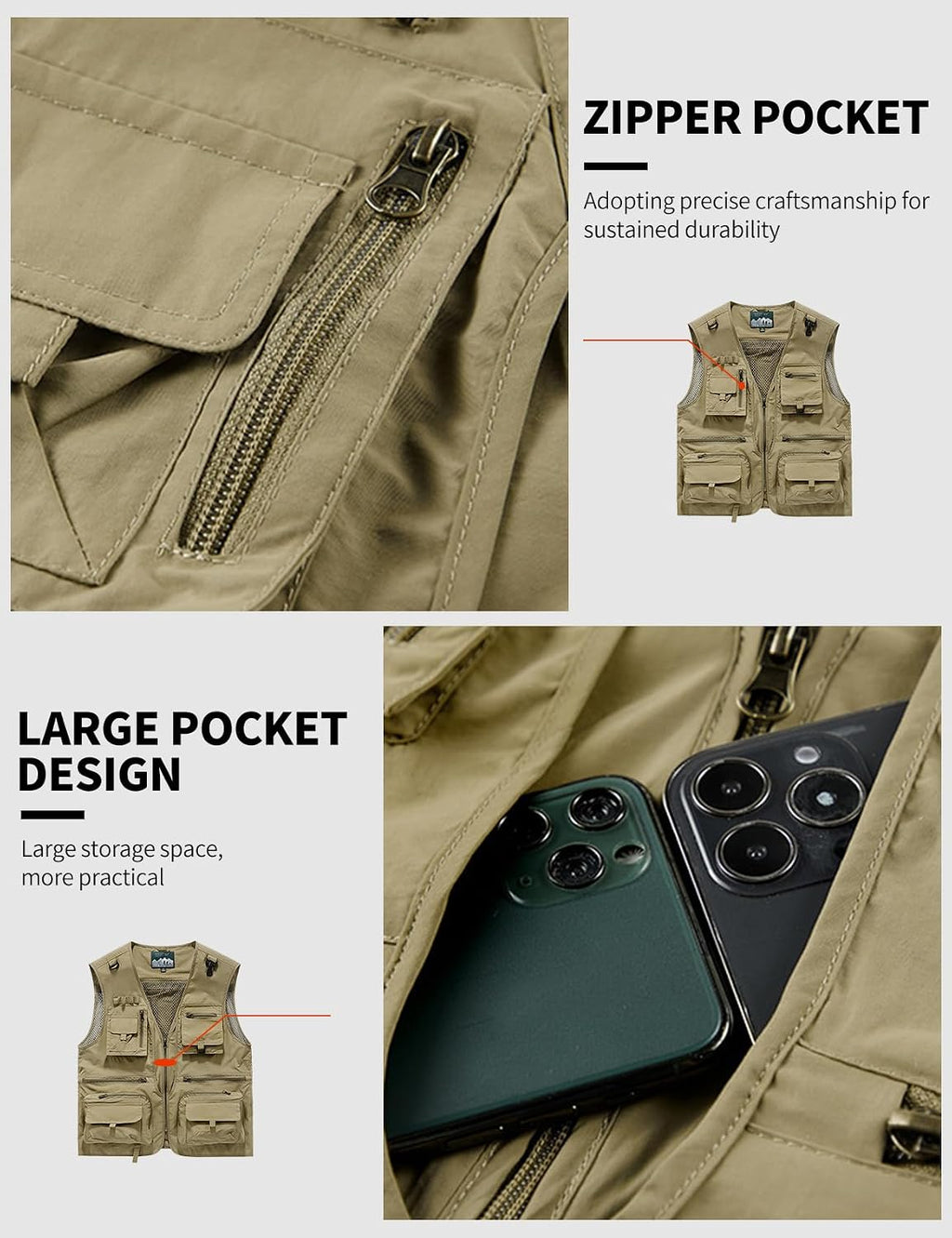 Gihuo Mens Fishing Vest Lightweight Utility Vests Cargo Outdoor Safari Travel Vest with Pockets