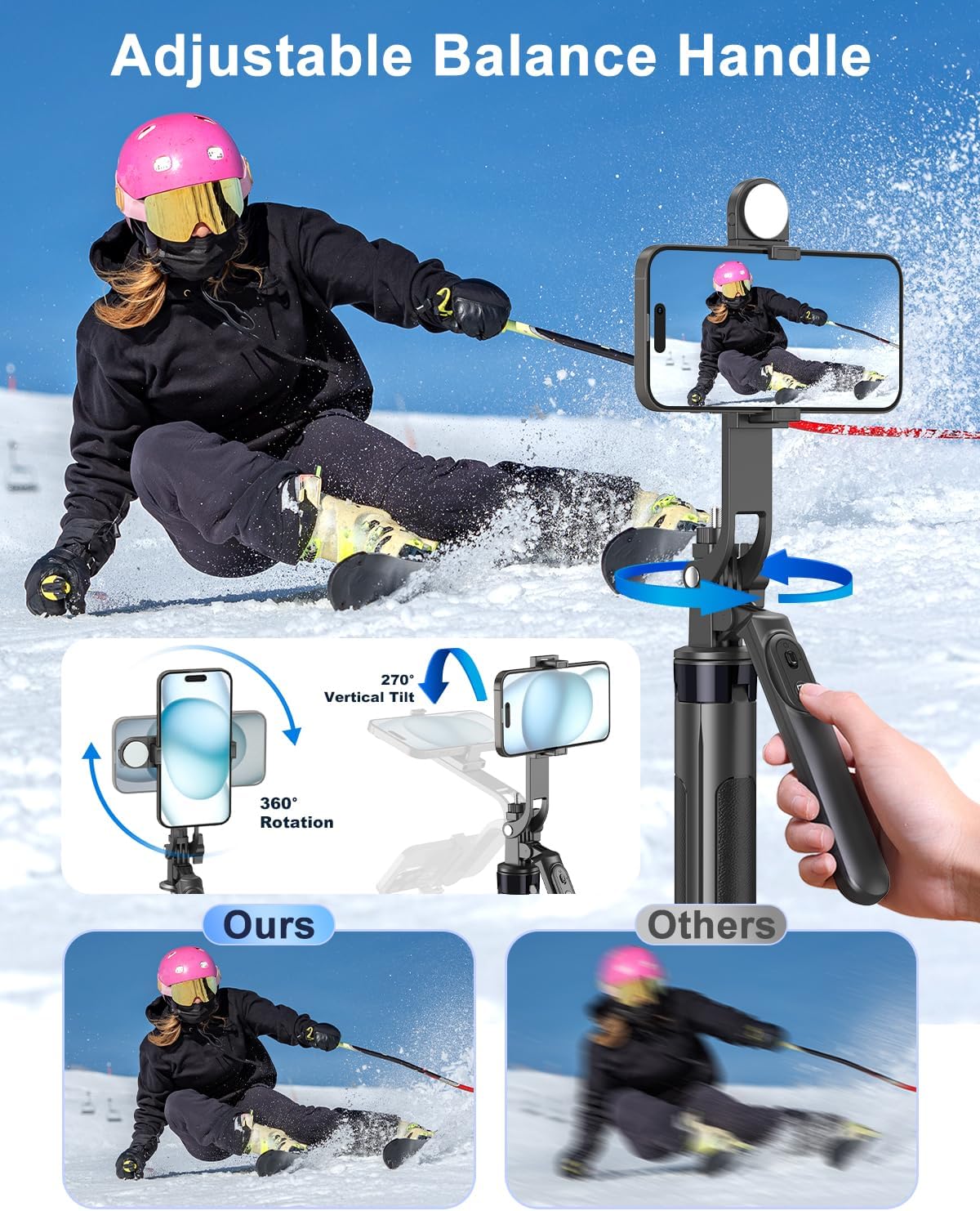 Yeaki 71" Phone Tripod,Tripod for iPhone with Fill Light and Rechargeable Remote,Aluminum Selfie Stick Phone Stand Compatible with Cell Phone/Camera/Ring Light/DJI/GoPro