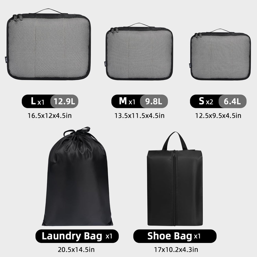 BAGAIL 6 Set Packing Cubes Luggage Packing Organizers for Travel Accessories-Black
