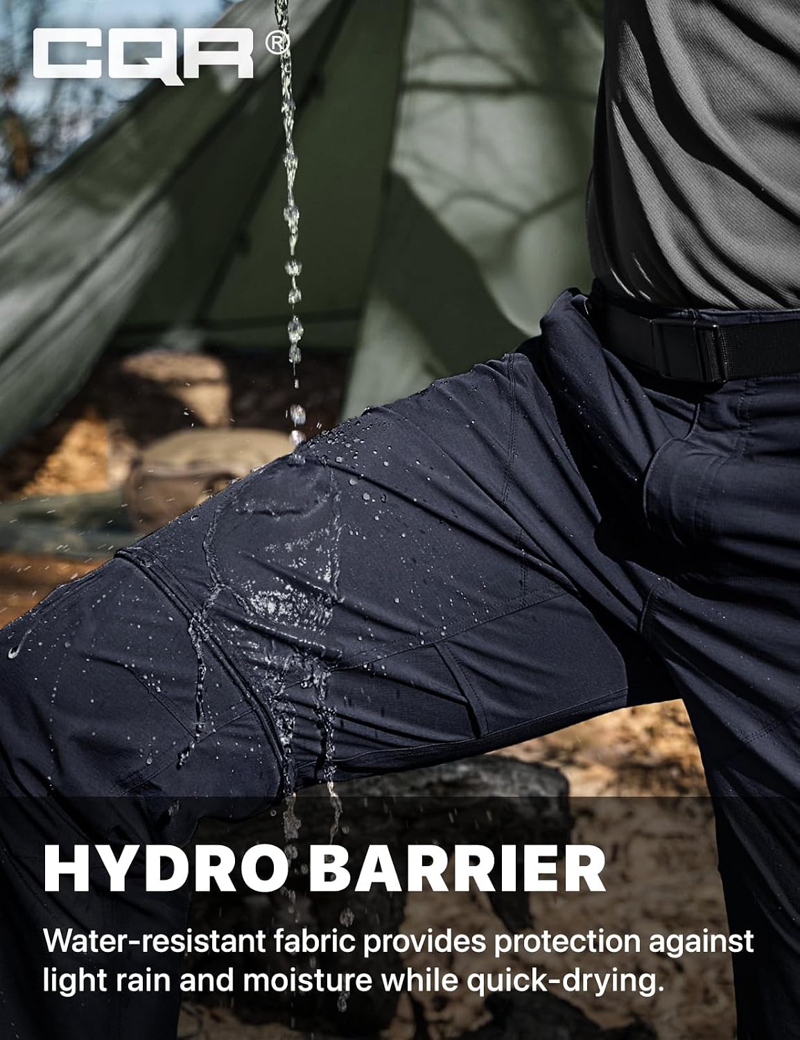 CQR Men's Convertible Cargo Tactical Pants, Water Resistant Outdoor Hiking Pants, Zip Off Lightweight Stretch Work Pants