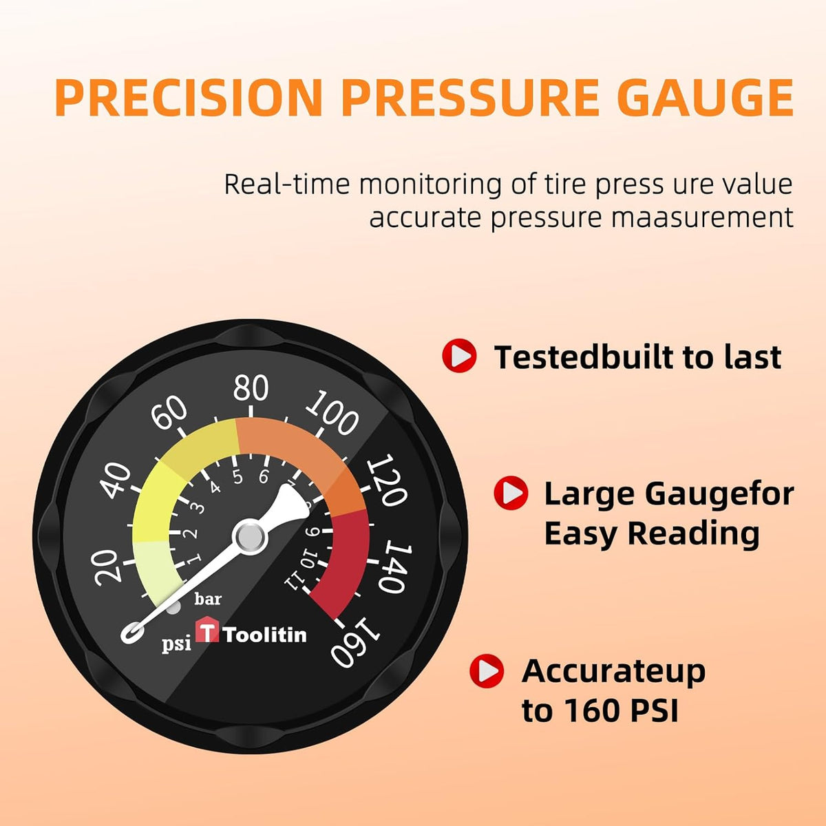 TOOLITIN Floor Bike Pump with Gauge,High Pressure,Bicycle Pump Compatible with Presta and Schrader Valve,Bike Tire Pump for Road Bike,MTB,Hybrid,Balls