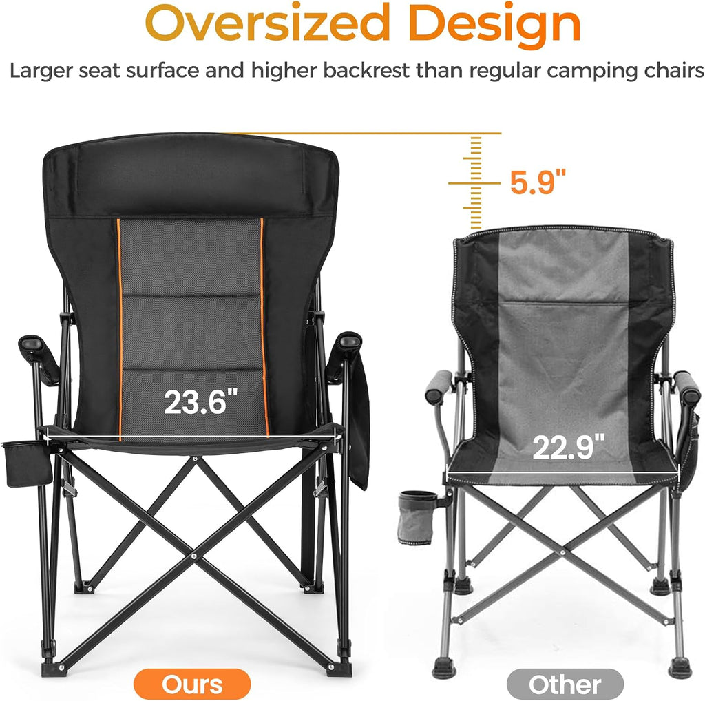 ALPHA CAMP Heavy Duty Camping Chairs with Cup Holder Oversized Folding Chair 500LBS Capacity Outdoor Chair with Headrest,Lawn with Side Pocket for Lawn, Sports and Fishing