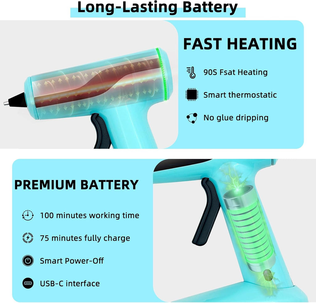 Cordless Hot Glue Gun, Rechargeable Hot Melt Glue Gun 2.2A Built-in Battery
